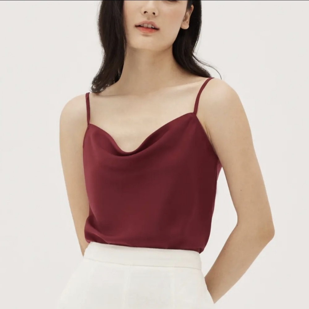 Red satin camisole tank top cowl style